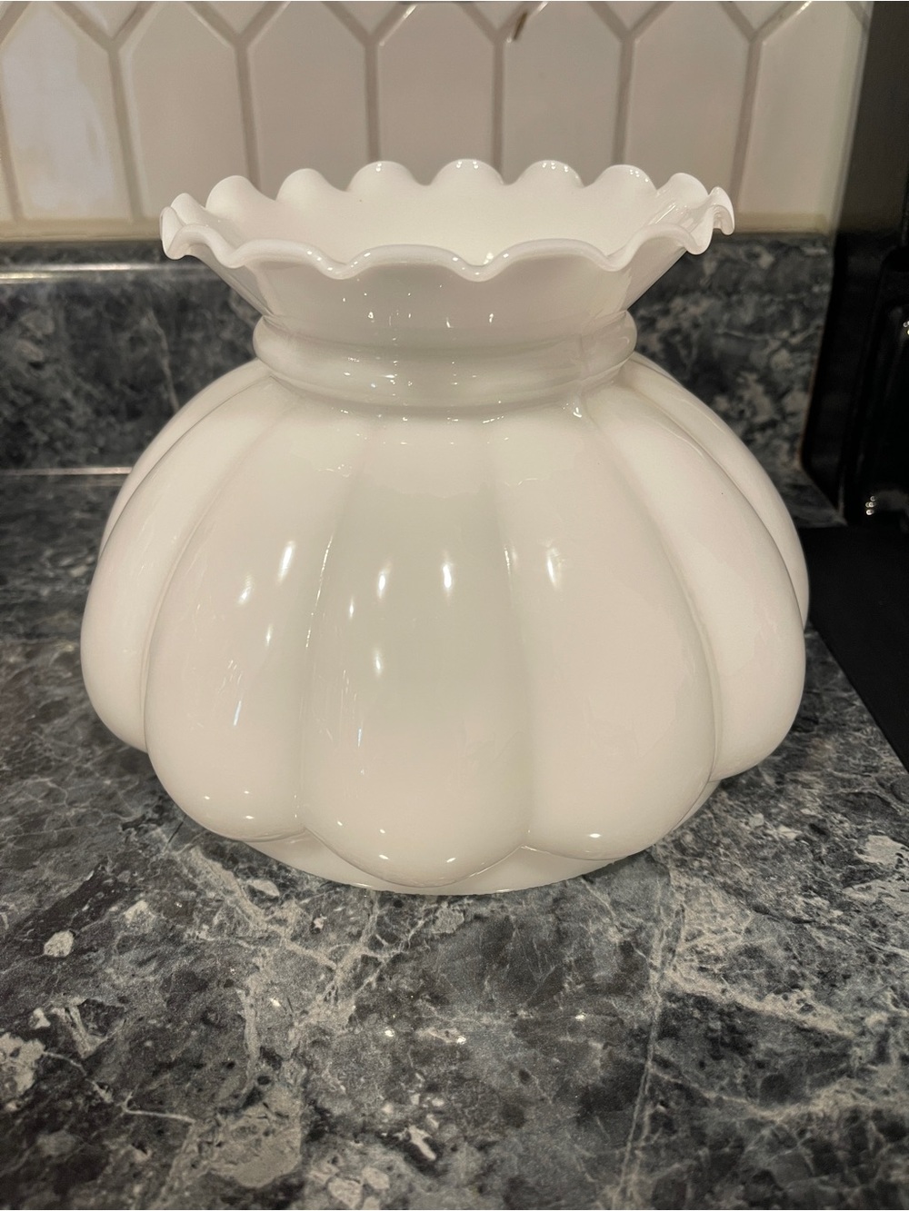 Source Unknown White Milk Glass Scalloped Lantern Shade